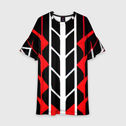 Платье клеш для девочки White and red lines on a black background, цвет: 3D-принт