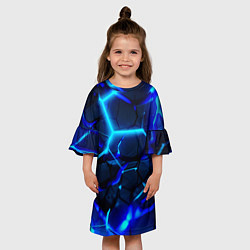 Платье клеш для девочки Яркие голубые неоновые плиты в разломе, цвет: 3D-принт — фото 2