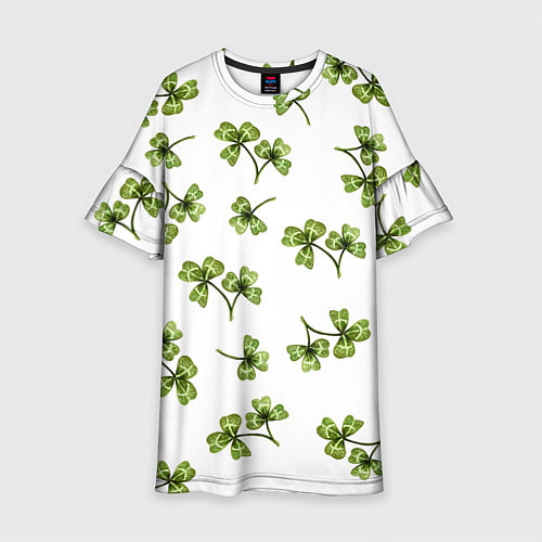 Детское платье Листочки клевера на белом фоне - паттерн / 3D-принт – фото 1