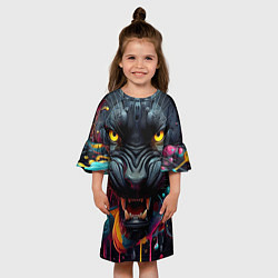 Платье клеш для девочки Оскал свирепой пантеры - нейросеть, цвет: 3D-принт — фото 2