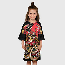 Платье клеш для девочки Сова со змеёй в японском стиле, цвет: 3D-принт — фото 2