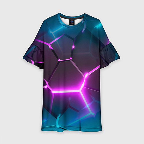 Детское платье Голубые и розовые неоновые плиты в разломе / 3D-принт – фото 1