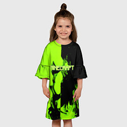 Платье клеш для девочки Minecraft green logo fire, цвет: 3D-принт — фото 2