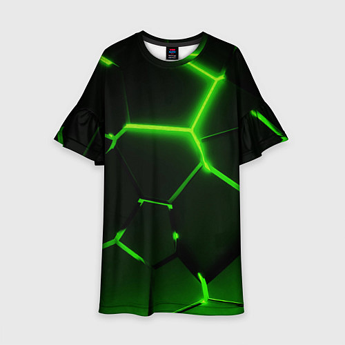 Детское платье Темные зеленые неоновые плиты в разломе / 3D-принт – фото 1