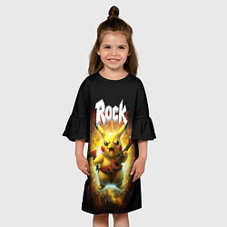 Платье клеш для девочки Пикачу рокер с электрогитарой, цвет: 3D-принт — фото 2