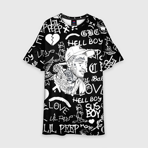 Детское платье Lil Peep pattern автографы лого / 3D-принт – фото 1