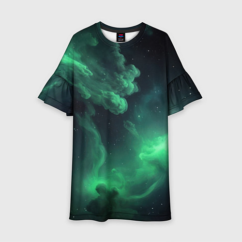 Детское платье Зелёная космическая туманность / 3D-принт – фото 1