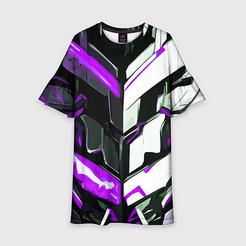 Детское платье Хаотичная фиолетово-белая абстракция на чёрном фон / 3D-принт – фото 1
