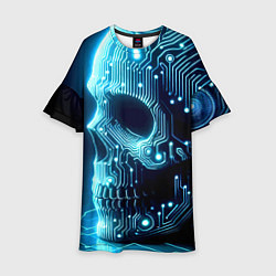 Детское платье Cyber neon skull - ai art с дорожками на плате