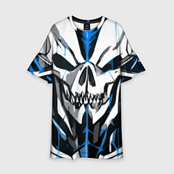 Платье клеш для девочки Белый череп и синие полосы на чёрном фоне, цвет: 3D-принт