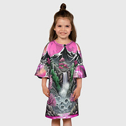 Платье клеш для девочки Японские горы и водопад, цвет: 3D-принт — фото 2