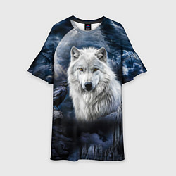 Платье клеш для девочки Белый волк и ворон - темная ночь, цвет: 3D-принт