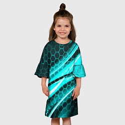 Платье клеш для девочки Неоновая броня абстракция, цвет: 3D-принт — фото 2