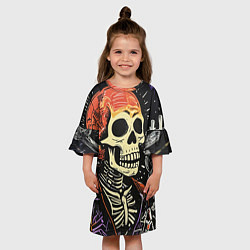 Платье клеш для девочки Мексиканский скелет в пиджаке на кладбище, цвет: 3D-принт — фото 2
