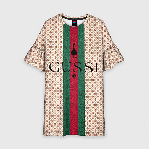 Детское платье Гусси - зелено-красная полоса / 3D-принт – фото 1