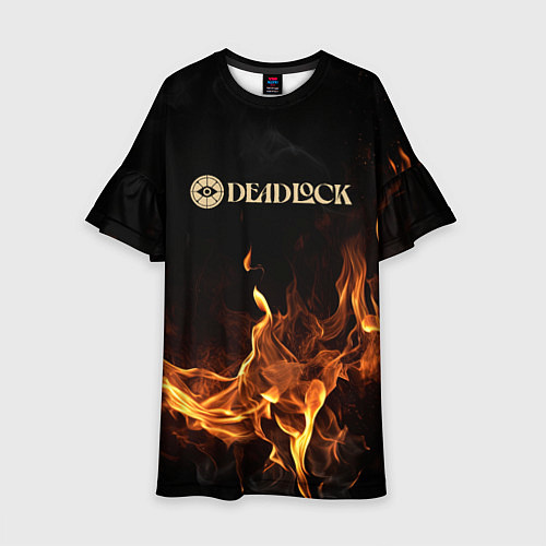 Детское платье Deadlock logo на фоне огня / 3D-принт – фото 1