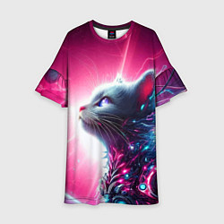 Детское платье Космический кибер котёнок - неоновое свечение