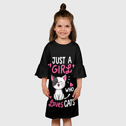 Платье клеш для девочки Just a girl - who loves cats, цвет: 3D-принт — фото 2