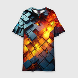 Платье клеш для девочки Трехмерные кубики с разрушением, цвет: 3D-принт