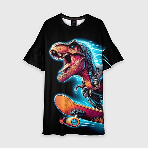 Детское платье Cool Dino on a skateboard - neon glow fantasy / 3D-принт – фото 1