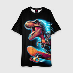 Детское платье Cool Dino on a skateboard - neon glow fantasy