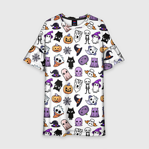 Детское платье Кавайный хэллоуин - призраки и черепа на белом фон / 3D-принт – фото 1
