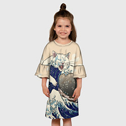 Платье клеш для девочки Большой котик в Канагаве, цвет: 3D-принт — фото 2
