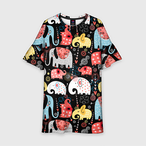Детское платье Цветные слонята паттерн / 3D-принт – фото 1