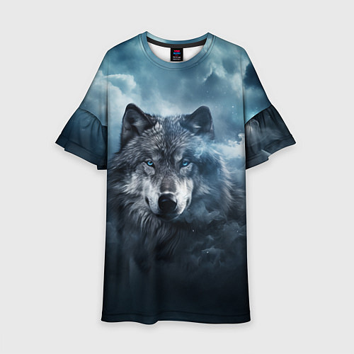 Детское платье Волк ночью под луной / 3D-принт – фото 1