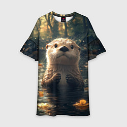 Детское платье Выдра в летнем пруду