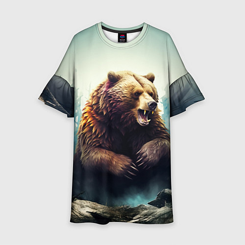 Детское платье Агрессивный бурый медведь / 3D-принт – фото 1