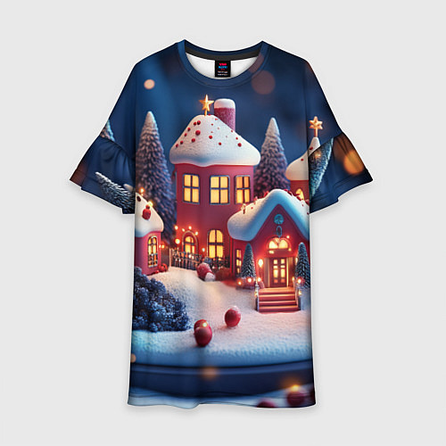 Детское платье Объемный новогодний городок / 3D-принт – фото 1