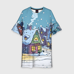 Детское платье Зимние домики иллюстрация