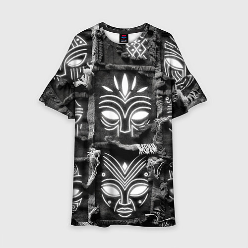 Детское платье Африканские маски на пэчворк дениме / 3D-принт – фото 1