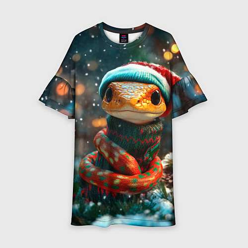 Детское платье Новогодняя змея у елочки / 3D-принт – фото 1