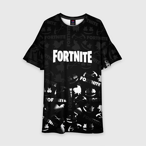 Детское платье Fortnite pattern black / 3D-принт – фото 1