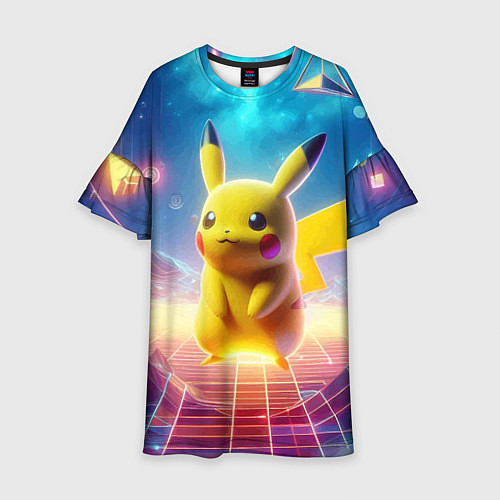 Детское платье Funny Pikachu - vaporwave / 3D-принт – фото 1