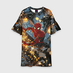 Платье клеш для девочки Spiderman на новогодней елке, цвет: 3D-принт