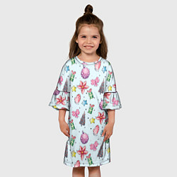 Платье клеш для девочки Новогодний фон, цвет: 3D-принт — фото 2