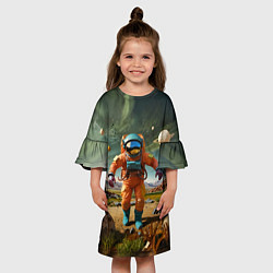 Платье клеш для девочки Космонавт в оранжевом костюме, цвет: 3D-принт — фото 2