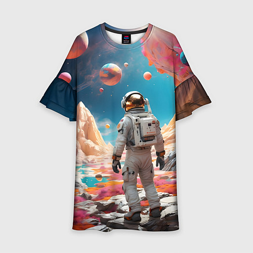 Детское платье Космонавт на розовой планете / 3D-принт – фото 1