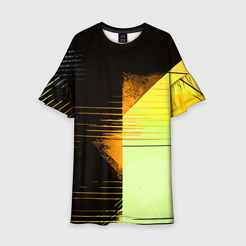 Детское платье Горизонтальные полосы на чёрно-жёлтом фоне / 3D-принт – фото 1