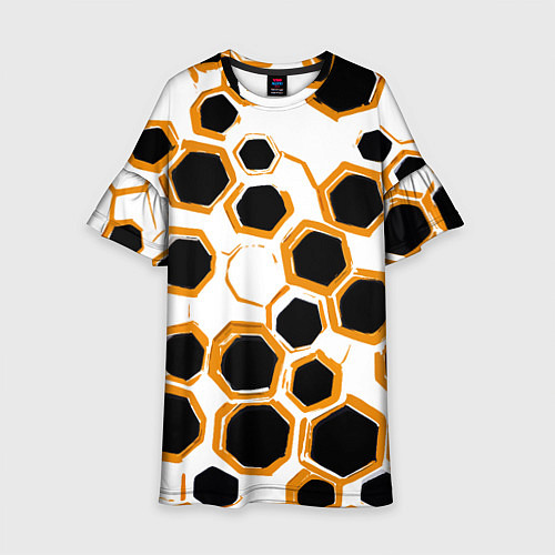 Детское платье Чёрно-жёлтые шестиугольники на белом фоне / 3D-принт – фото 1