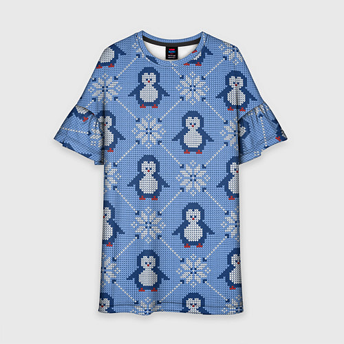 Детское платье Вязаный узор с милыми пингвинами и скандинавским о / 3D-принт – фото 1