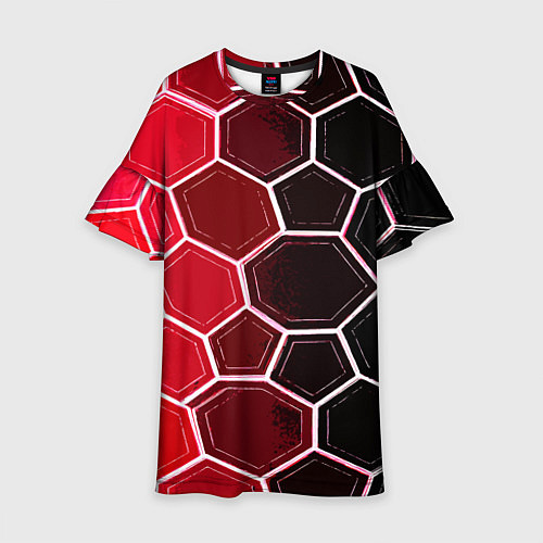 Детское платье Белые шестиугольники на чёрно-красном фоне / 3D-принт – фото 1