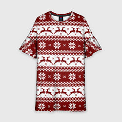 Платье клеш для девочки Скандинавский узор с оленями, цвет: 3D-принт