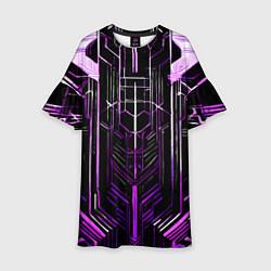 Платье клеш для девочки Purple lines on a black background, цвет: 3D-принт