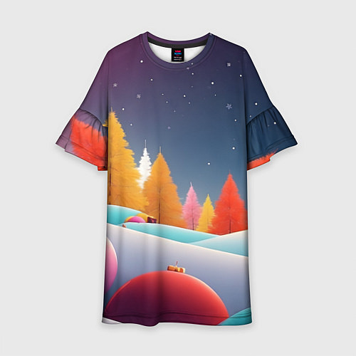 Детское платье Яркие новогодние елки / 3D-принт – фото 1