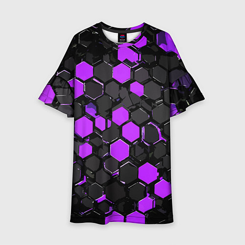 Детское платье Фиолетово-серые шестиугольники на чёрном фоне / 3D-принт – фото 1