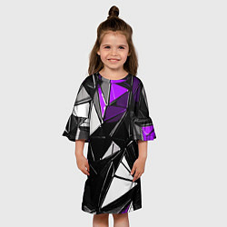 Платье клеш для девочки Фиолетово-белые рельефные треугольники на чёрном ф, цвет: 3D-принт — фото 2